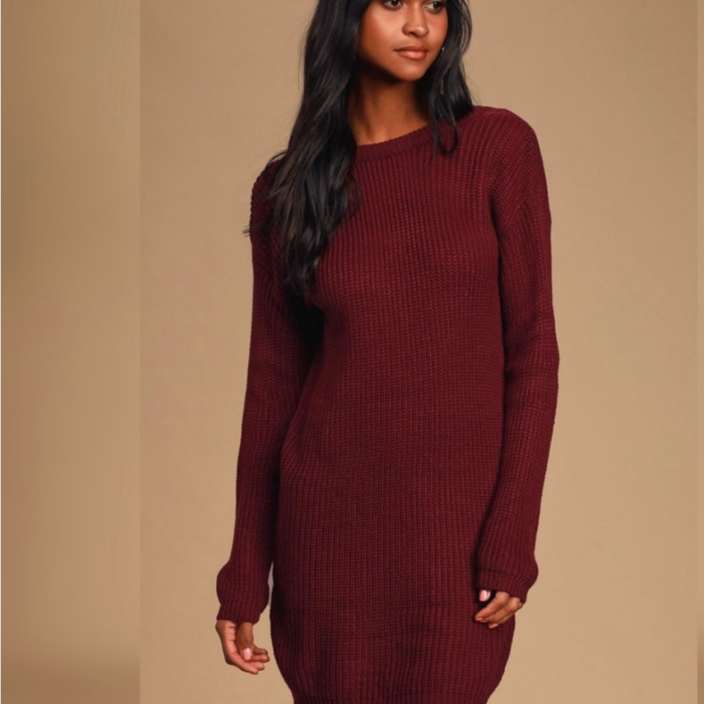 NWT Lulu's Bringing Sexy Back Wine Red Backless Sweater Dress - XS
